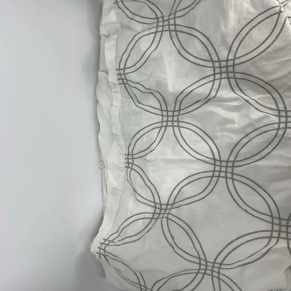 Restoration Hardware Baby Child Duvet Cover 2 Shams Gray White Embroidered Full